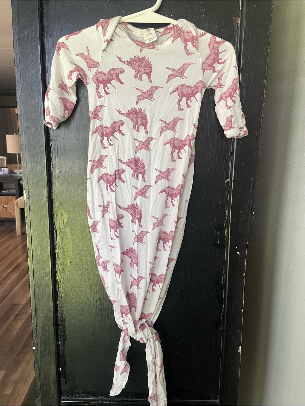 Kate Quinn Bamboo White Baby Knot Gown with Pink Dinosaur Print 0-3 Month